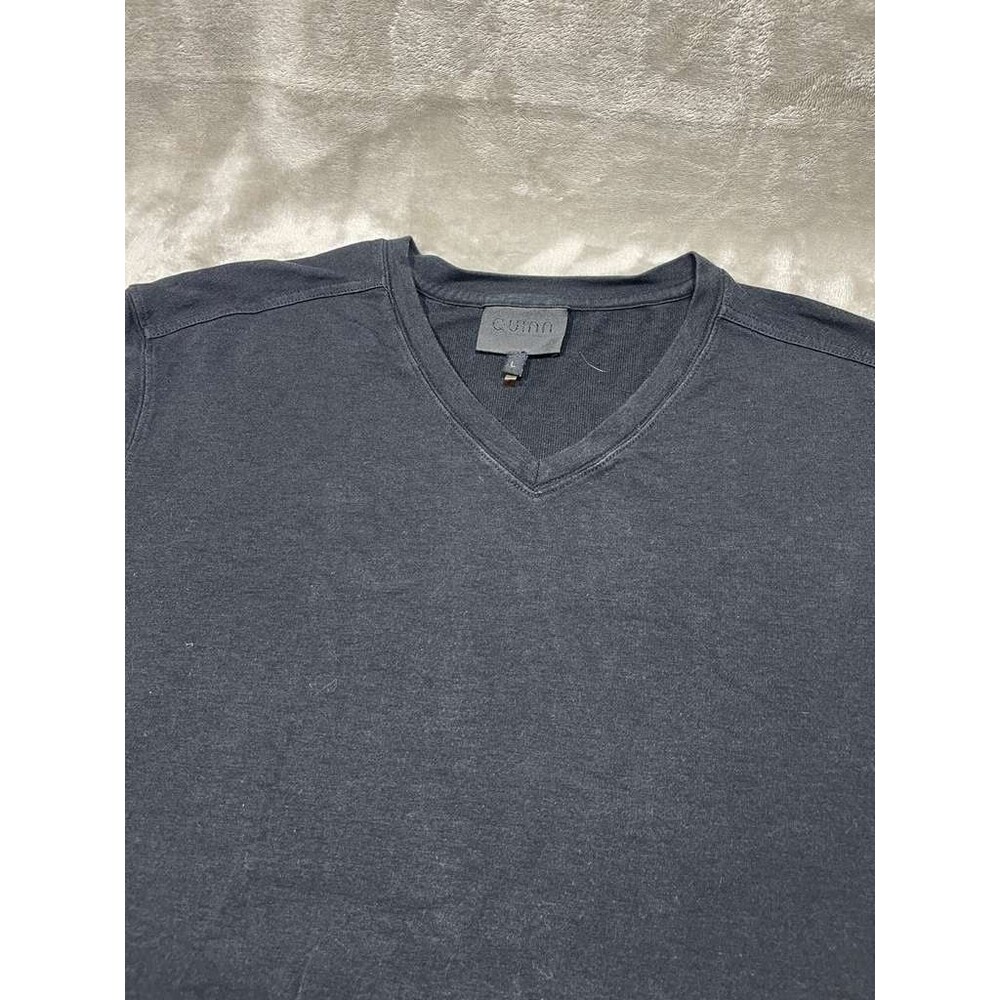 Quinn V-Neck Shirt Men Large Black Short Sleeve Top Casual Cotton